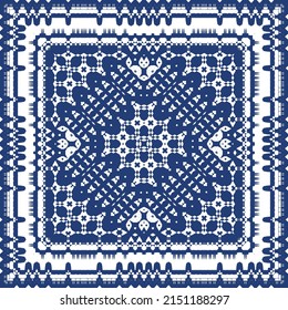 Antique portuguese azulejo ceramic. Vector seamless pattern poster. Colored design. Blue floral and abstract decor for scrapbooking, smartphone cases, T-shirts, bags or linens.