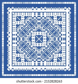 Antique portuguese azulejo ceramic. Vector seamless pattern collage. Colored design. Blue floral and abstract decor for scrapbooking, smartphone cases, T-shirts, bags or linens.