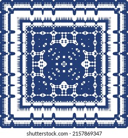 Antique portuguese azulejo ceramic. Vector seamless pattern poster. Colored design. Blue floral and abstract decor for scrapbooking, smartphone cases, T-shirts, bags or linens.