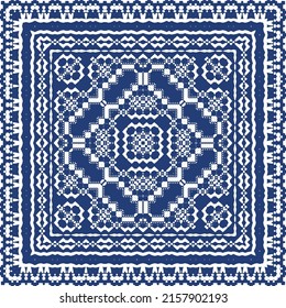 Antique portuguese azulejo ceramic. Vector seamless pattern poster. Colored design. Blue floral and abstract decor for scrapbooking, smartphone cases, T-shirts, bags or linens.