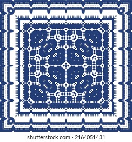 Antique portuguese azulejo ceramic. Vector seamless pattern poster. Colored design. Blue floral and abstract decor for scrapbooking, smartphone cases, T-shirts, bags or linens.