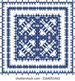 Antique portuguese azulejo ceramic. Vector seamless pattern poster. Colored design. Blue floral and abstract decor for scrapbooking, smartphone cases, T-shirts, bags or linens.