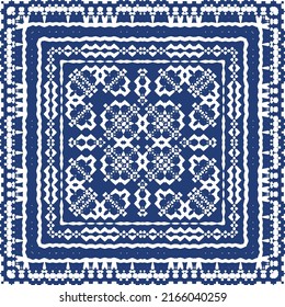 Antique portuguese azulejo ceramic. Vector seamless pattern poster. Colored design. Blue floral and abstract decor for scrapbooking, smartphone cases, T-shirts, bags or linens.