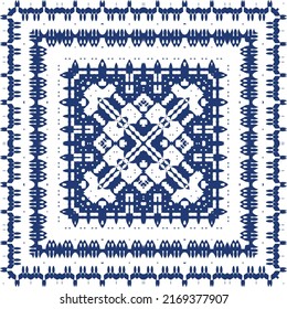 Antique portuguese azulejo ceramic. Vector seamless pattern poster. Colored design. Blue floral and abstract decor for scrapbooking, smartphone cases, T-shirts, bags or linens.