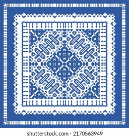 Antique portuguese azulejo ceramic. Vector seamless pattern collage. Colored design. Blue floral and abstract decor for scrapbooking, smartphone cases, T-shirts, bags or linens.