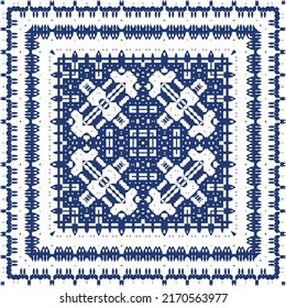 Antique portuguese azulejo ceramic. Vector seamless pattern poster. Colored design. Blue floral and abstract decor for scrapbooking, smartphone cases, T-shirts, bags or linens.