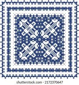 Antique portuguese azulejo ceramic. Vector seamless pattern poster. Colored design. Blue floral and abstract decor for scrapbooking, smartphone cases, T-shirts, bags or linens.