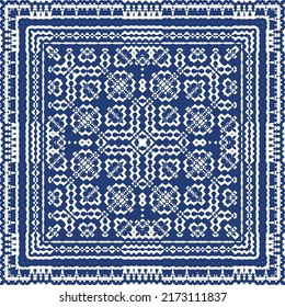 Antique portuguese azulejo ceramic. Vector seamless pattern poster. Colored design. Blue floral and abstract decor for scrapbooking, smartphone cases, T-shirts, bags or linens.
