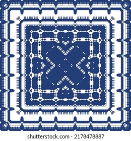 Antique portuguese azulejo ceramic. Vector seamless pattern poster. Colored design. Blue floral and abstract decor for scrapbooking, smartphone cases, T-shirts, bags or linens.