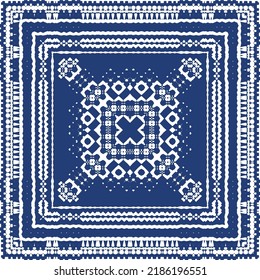 Antique portuguese azulejo ceramic. Vector seamless pattern poster. Colored design. Blue floral and abstract decor for scrapbooking, smartphone cases, T-shirts, bags or linens.