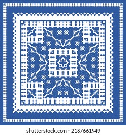 Antique portuguese azulejo ceramic. Vector seamless pattern collage. Colored design. Blue floral and abstract decor for scrapbooking, smartphone cases, T-shirts, bags or linens.