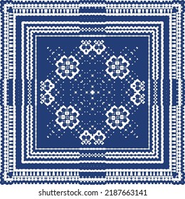 Antique portuguese azulejo ceramic. Vector seamless pattern poster. Colored design. Blue floral and abstract decor for scrapbooking, smartphone cases, T-shirts, bags or linens.