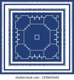 Antique portuguese azulejo ceramic. Vector seamless pattern poster. Colored design. Blue floral and abstract decor for scrapbooking, smartphone cases, T-shirts, bags or linens.