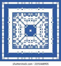 Antique portuguese azulejo ceramic. Vector seamless pattern collage. Colored design. Blue floral and abstract decor for scrapbooking, smartphone cases, T-shirts, bags or linens.