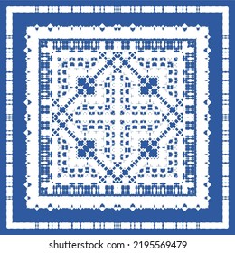 Antique portuguese azulejo ceramic. Vector seamless pattern collage. Colored design. Blue floral and abstract decor for scrapbooking, smartphone cases, T-shirts, bags or linens.