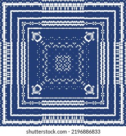 Antique portuguese azulejo ceramic. Vector seamless pattern poster. Colored design. Blue floral and abstract decor for scrapbooking, smartphone cases, T-shirts, bags or linens.
