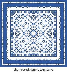 Antique portuguese azulejo ceramic. Vector seamless pattern collage. Colored design. Blue floral and abstract decor for scrapbooking, smartphone cases, T-shirts, bags or linens.