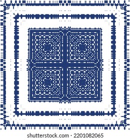 Antique portuguese azulejo ceramic. Vector seamless pattern poster. Colored design. Blue floral and abstract decor for scrapbooking, smartphone cases, T-shirts, bags or linens.