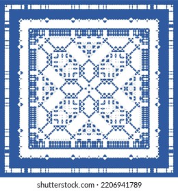 Antique portuguese azulejo ceramic. Vector seamless pattern collage. Colored design. Blue floral and abstract decor for scrapbooking, smartphone cases, T-shirts, bags or linens.