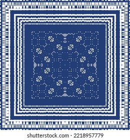 Antique portuguese azulejo ceramic. Vector seamless pattern poster. Colored design. Blue floral and abstract decor for scrapbooking, smartphone cases, T-shirts, bags or linens.