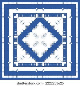 Antique portuguese azulejo ceramic. Vector seamless pattern collage. Colored design. Blue floral and abstract decor for scrapbooking, smartphone cases, T-shirts, bags or linens.