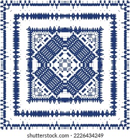 Antique portuguese azulejo ceramic. Vector seamless pattern poster. Colored design. Blue floral and abstract decor for scrapbooking, smartphone cases, T-shirts, bags or linens.