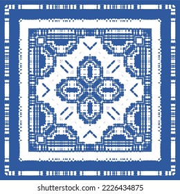 Antique portuguese azulejo ceramic. Vector seamless pattern collage. Colored design. Blue floral and abstract decor for scrapbooking, smartphone cases, T-shirts, bags or linens.