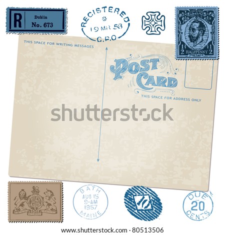 Antique postcard in vector with Postal stamps