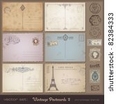 antique postcards 2 - set of 6 vintage postcard designs and postage stamps