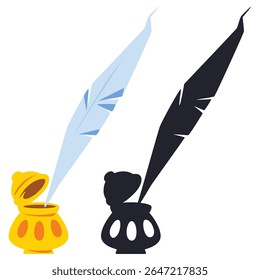 Antique Quill in Inkwell. Illustration concept template for website, web landing page, banner, presentation, social, poster, promotion or print media.