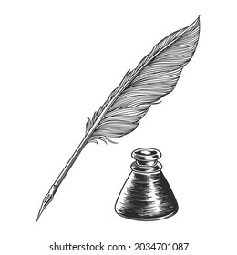 antique quill pen and ink illustration vector