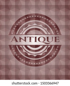 Antique red emblem or badge with abstract geometric pattern background. Seamless.