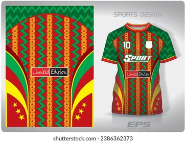 Diseño antiguo de patrón de zag de zag rojo verde, ilustración, fondo textil para camisetas deportivas, camiseta de fútbol camiseta burla para el club de fútbol. vista frontal coherente