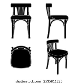 Antique Retro Chair Vector 19. Illustration Of Wooden Chair Isolated On White Background.