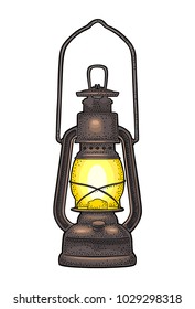 Antique Retro Gas Lamp. Vintage Color Engraving Illustration For Poster, Web. Isolated On White Background.