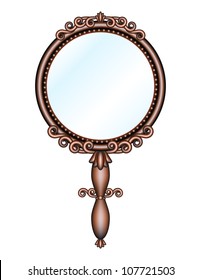 Antique Retro Hand Mirror Isolated On White Background. Vector Illustration