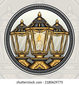 Antique Retro Old Lamp Vector. Premium vector