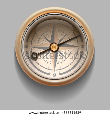 Antique retro style compass with windrose. Vector Illustration.