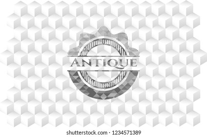 Antique retro style grey emblem with geometric cube white background