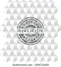 Antique retro style grey emblem with geometric cube white background