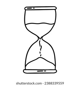 Antique reversible hourglass. Time runs like sand. Black and white vector isolated illustration hand drawn. Single sandglass icon