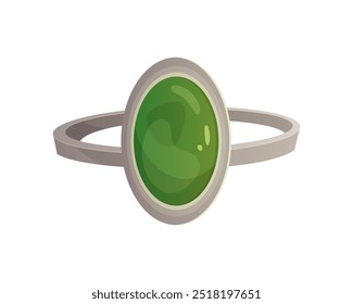 Anillo antiguo con la piedra preciosa verde, joyería vieja de la Ilustración vectorial de la casa de empeño