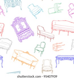 antique rococo furniture pattern over white