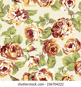Antique roses seamless vector pattern in custom colors