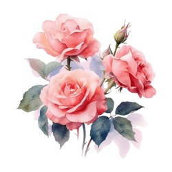 Antique Roses Watercolor Illustration. English Rose Illustration For Greeting Cards, Printing And Other Design Projects.