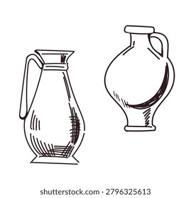Antique round and oval vase  black line isolated on white background