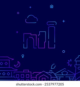 Antique ruins gradient line vector icon, simple illustration on a dark blue background, building related bottom border.