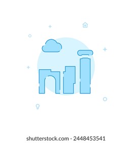 Antique ruins vector icon. Flat illustration. Filled line style. Blue monochrome design. Editable stroke. Adjust line weight.