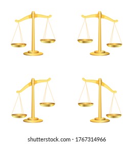 Antique scales. Set of gold realistic scales with different slopes. Vector.