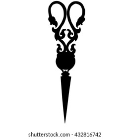 antique scissors silhouette on white background